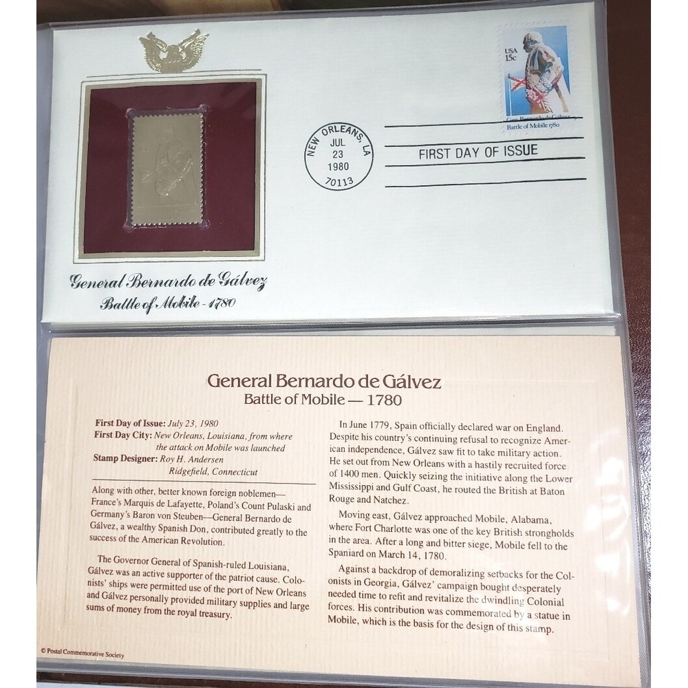 General Bernardo DeGalvez Battle of Mobile 1780 1st Day of Issue July 23,1980